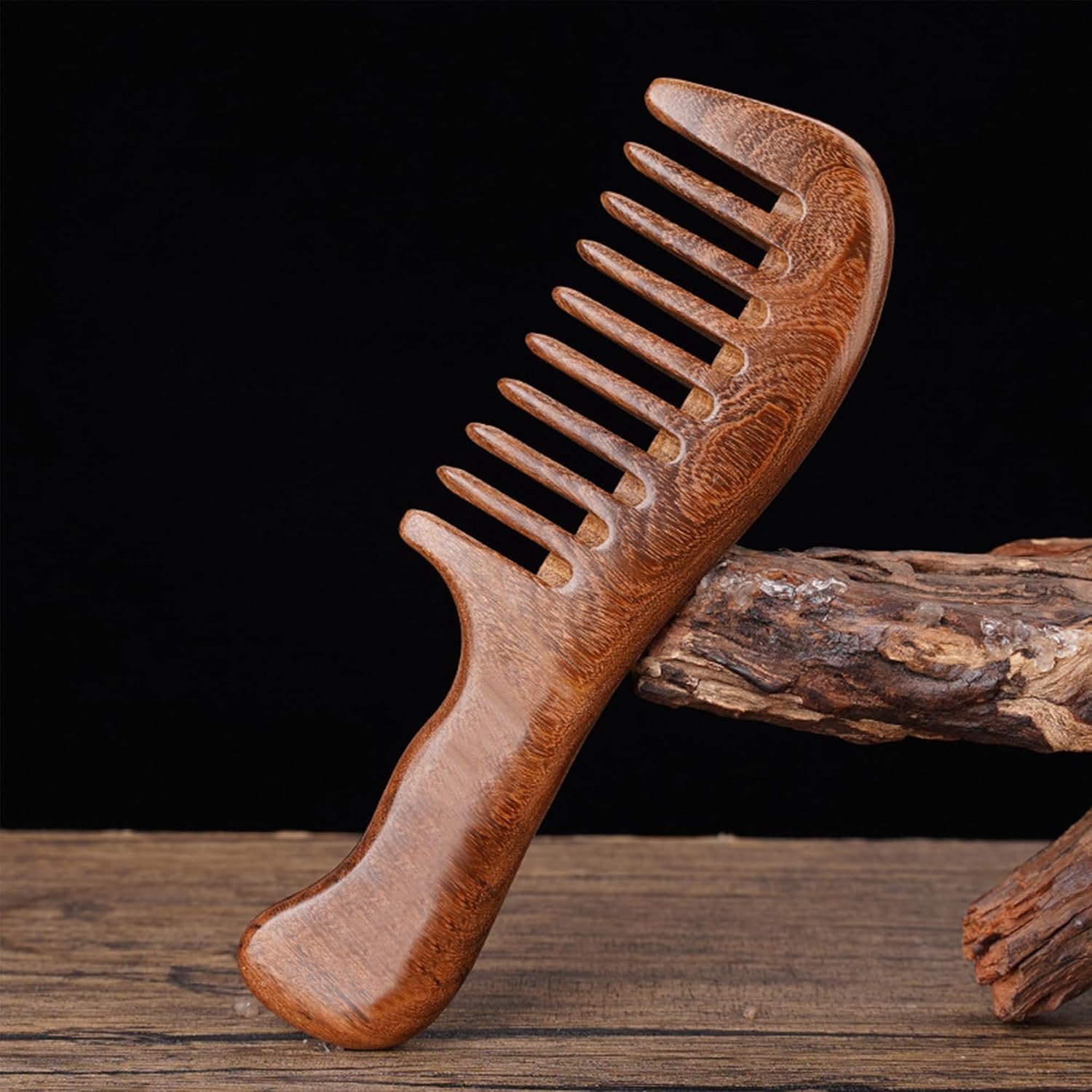 Haarkam Houten, Natuurlijke Duurzaam Hout Biologisch Afbreekbaar Dubbelzijdig Gesneden Sandelhouten Kam Antistatische Sandelhout Klassieke Chinese Style Schoonheidsverzorging Kam-Brede kam