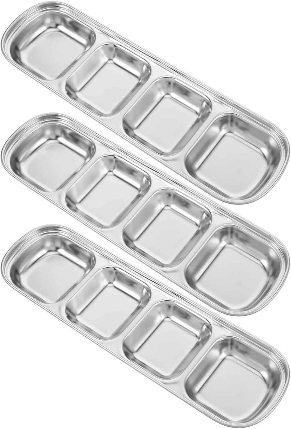Happyyami 3-delige Sojasausschaal: Roestvrijstalen Dipkommen, Compartiment, Sausschaal, Verdeelde Kruidenschaal, 4 Roosters, Kruidenschaal Voor Barbecue, Azijn, Zout,