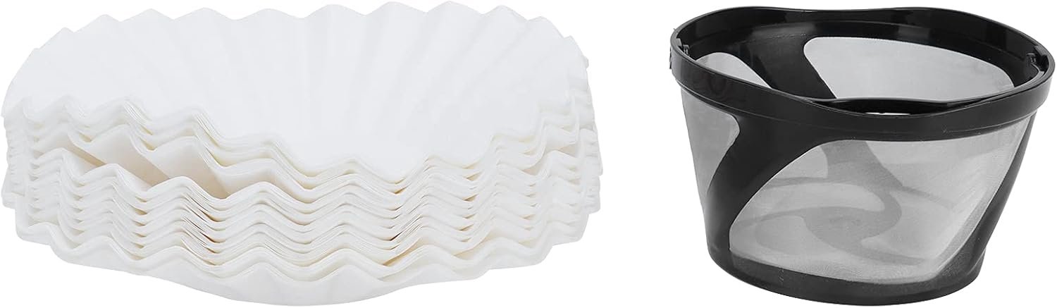 Chrees Koffiefiltermand van roestvrij staal met 100 stuks filterpapier, herbruikbare filtering voor koffiezetapparaat, restaurant, thuisgebruik