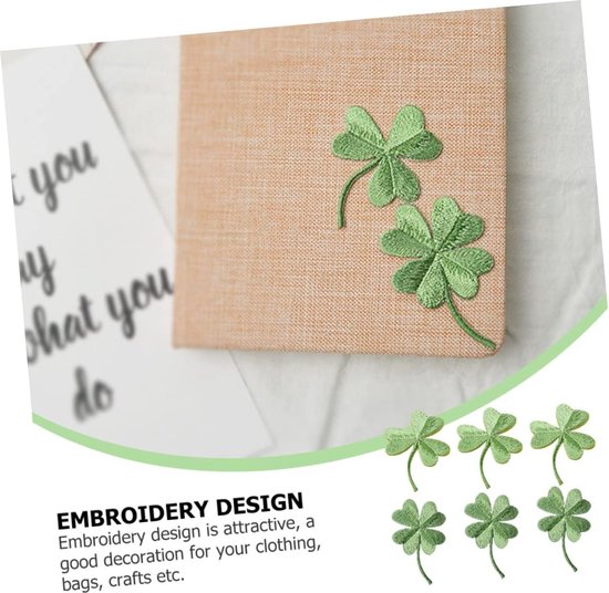 6stuks Groen Borduurpatches Vierbladige Klaver Applicaties Voor Kleding Tassen Creatieve Projecten — afbeelding 5