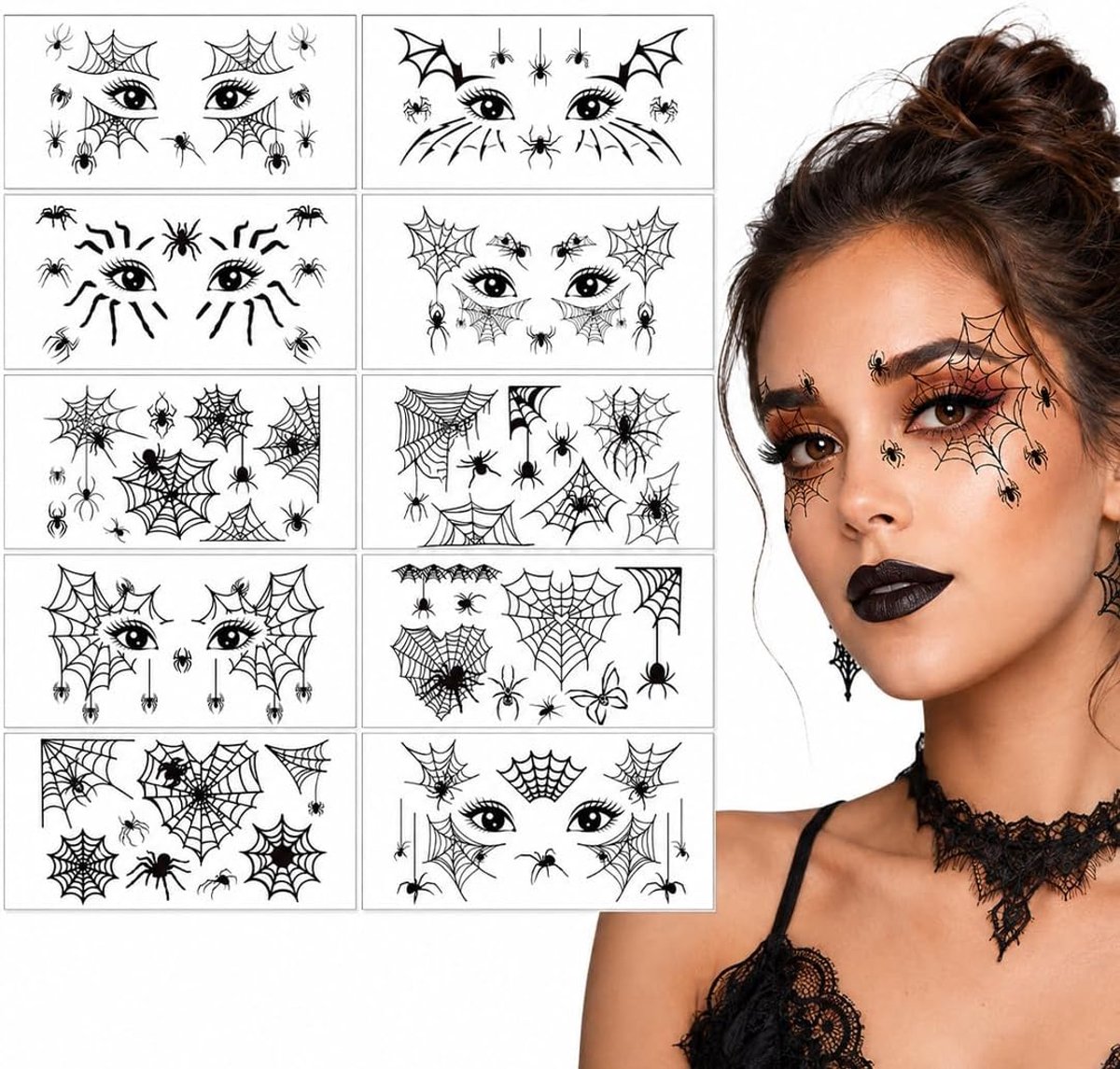 Tijdelijke spinnenontwerpen, ideaal voor zombie-kostuums, griezelige feesten, cosplay of als accessoire voor horrorthemafeesten