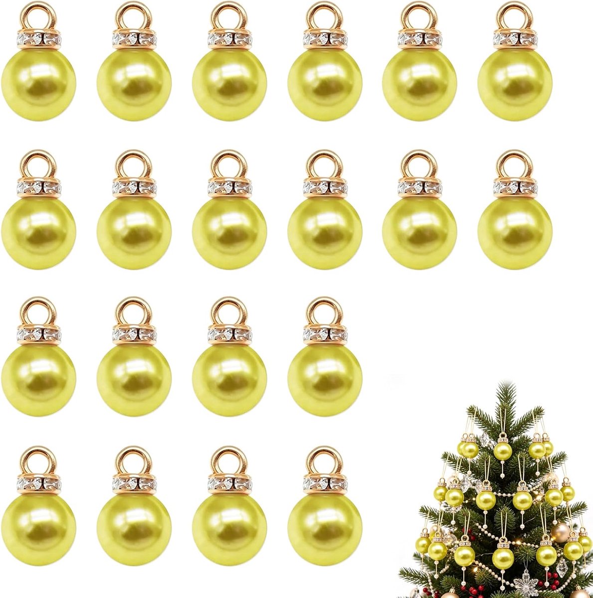 Kerstballen 10mm Geel Parelglans met Metalen Haakjes DIY