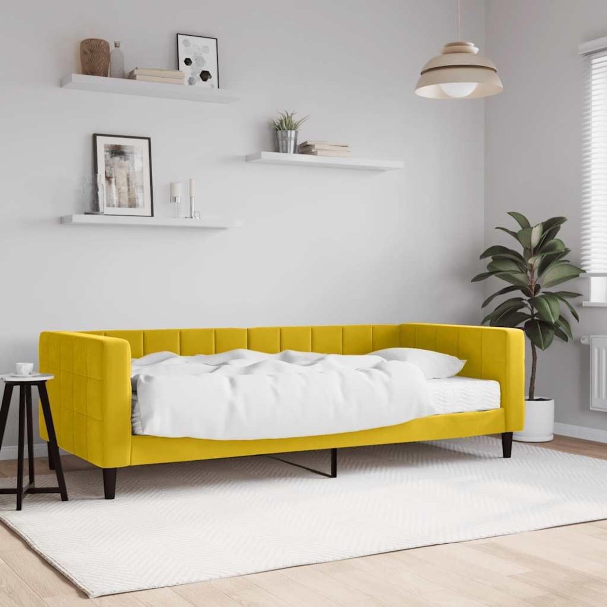 2 in 1 slaapbank met schuimmatras Woonkamer 90x200 cm Geel