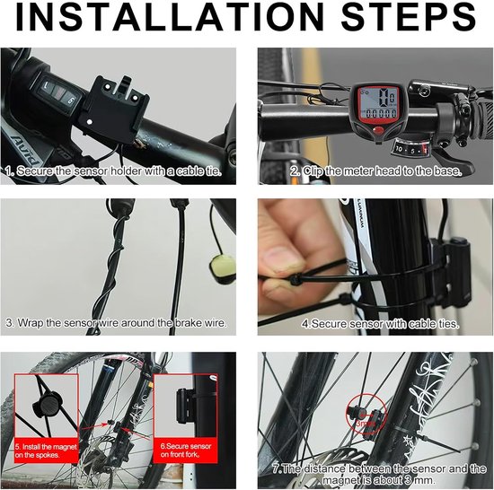 Draadloze fietssnelheidsmeter, LCD-scherm, snelheidssensor, zwart van Merkloos — afbeelding 2