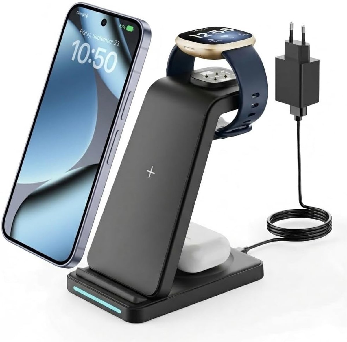 3-in-1 Oplaadstation voor Fitbit - Snelladen, Draadloos en Compact Design, Zwart