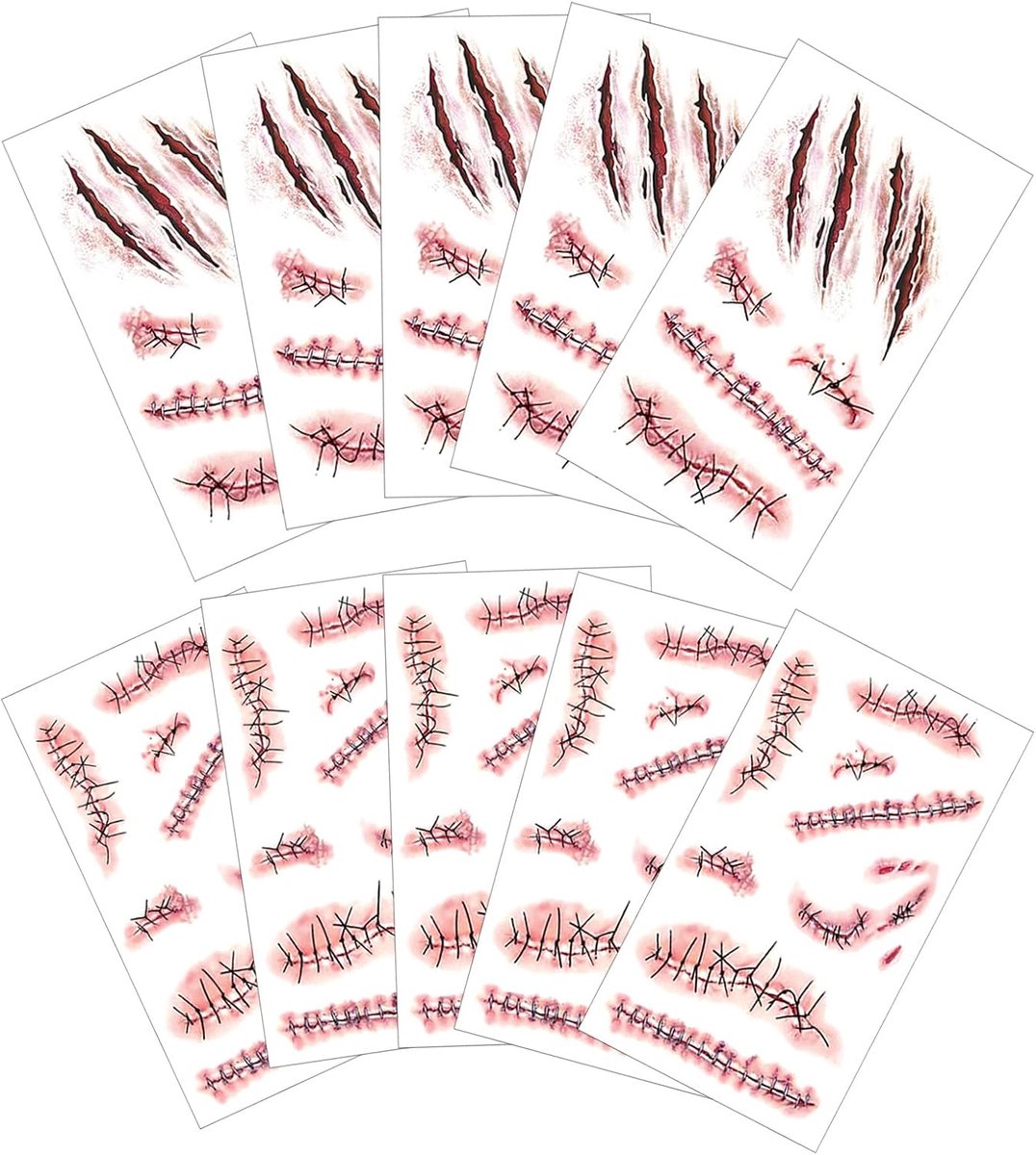 Tijdelijke Halloween-tatoeages, zombie-littekentatoeages, nep-littekens en zombie-make-upstickers, voor kostuumfeesten, cosplay-rekwisieten en decoraties