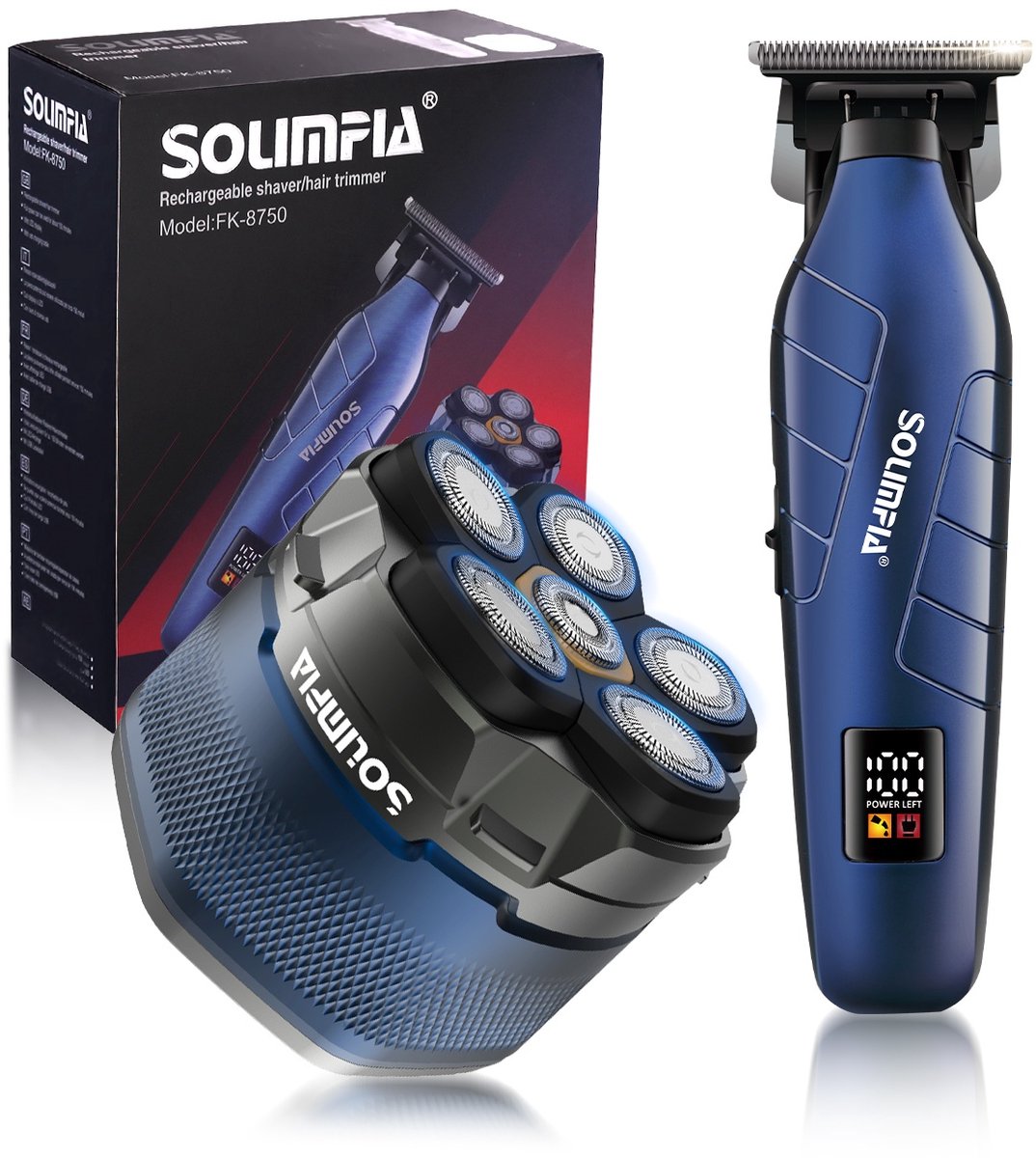 SOLIMPIA 2-in-1 Scheerapparaat en Trimmer - Tondeuse Mannen Hoofdhaar - Haartrimmer - Elektrisch Scheerapparaat - Baardtrimmer - 6-Kops Hoofdshaver - Wet & Dry