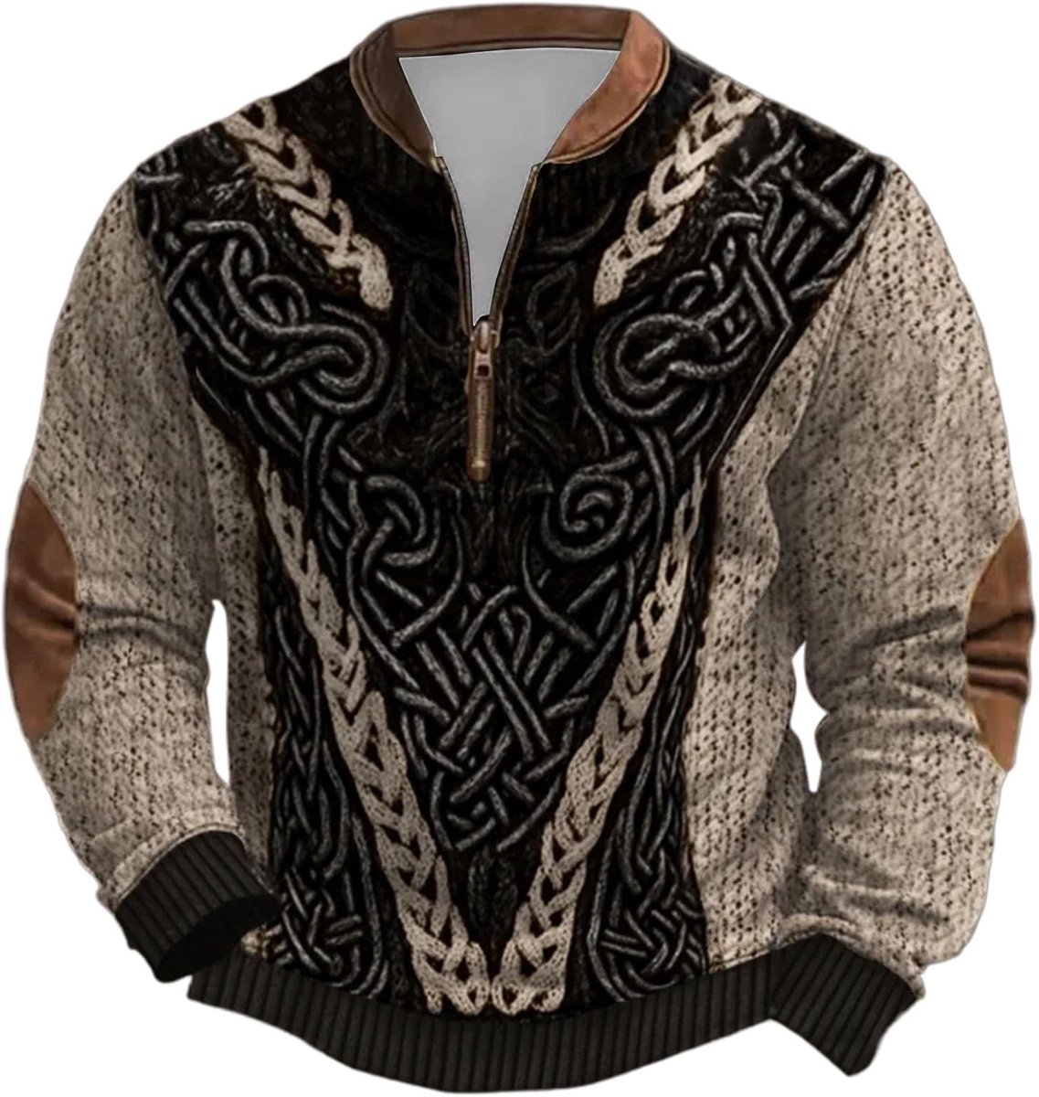 Mid-zware trui met ronde hals en torrenrits, fleece gevoerd, versierd met een Scandinavisch patroon. Warme en zachte binnenlaag, casual winterkleding.