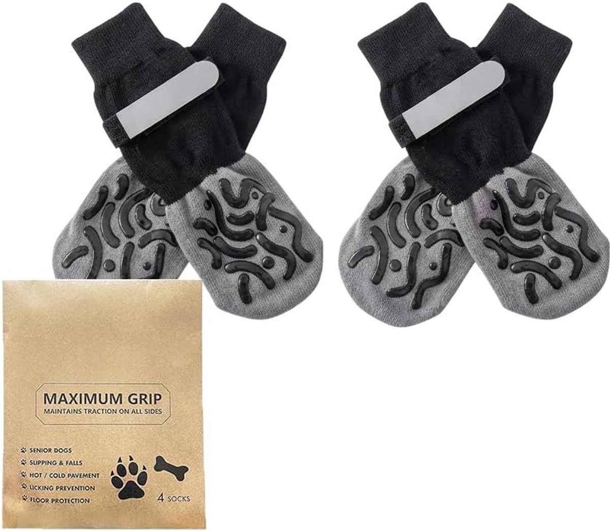 4 stuks hondensokken, antislip pootbescherming, hondenschoenen, pootbescherming, outdoor, met siliconen grip, hondensokken tegen likken, verstelbaar, voor oudere honden op gladde vloeren