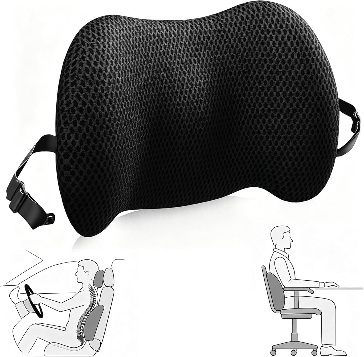 Traagschuim, 39 x 30 x 12 cm, ergonomisch, voor auto, kantoor