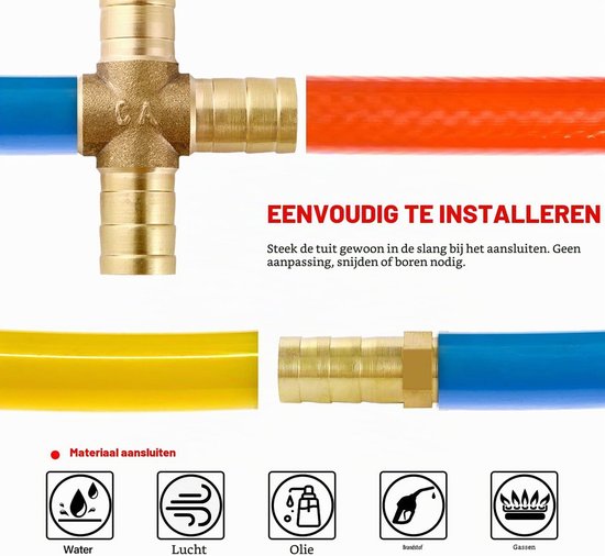 5 Stuks 10mm Slangverbinder, 2/3/4-Weg Messing Slangverbinding met 14 Slangklemmen voor Brandstof, Water en Luchtgebruik — afbeelding 4