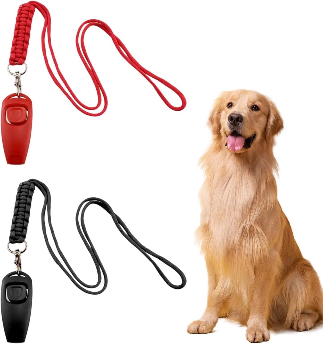 Professionele Hondenfluit en Clicker Set voor Effectieve Hondentraining met Koord, Zwart/Rood