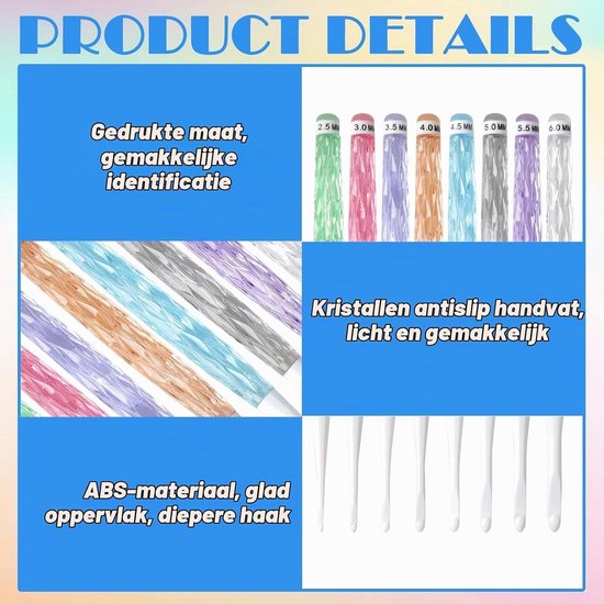 Ergonomische Haaknaalden Set van 8 Stuks van Kunststof met Antislip Handvatten 2.5mm-6mm voor Comfortabel Haken — afbeelding 2