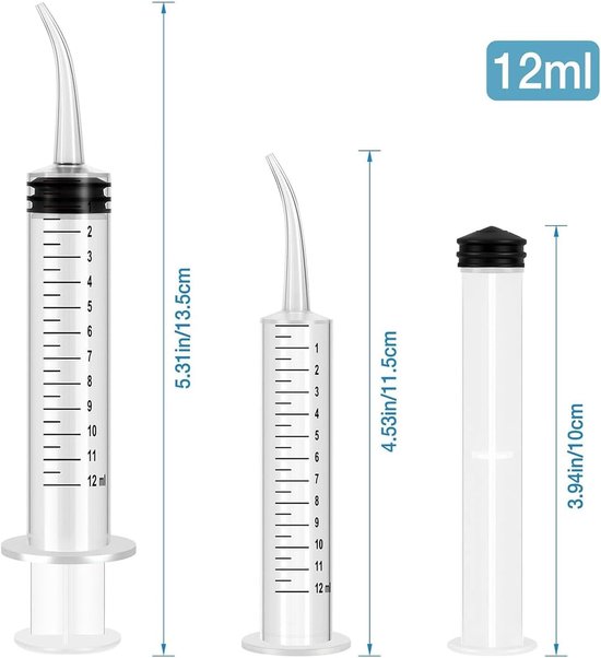 Set van 5 tandarts spuiten van 12 ml met gebogen tip | Ideaal voor mondspoelingen en precisietoepassingen | Herbruikbare kunststof spuit — afbeelding 5