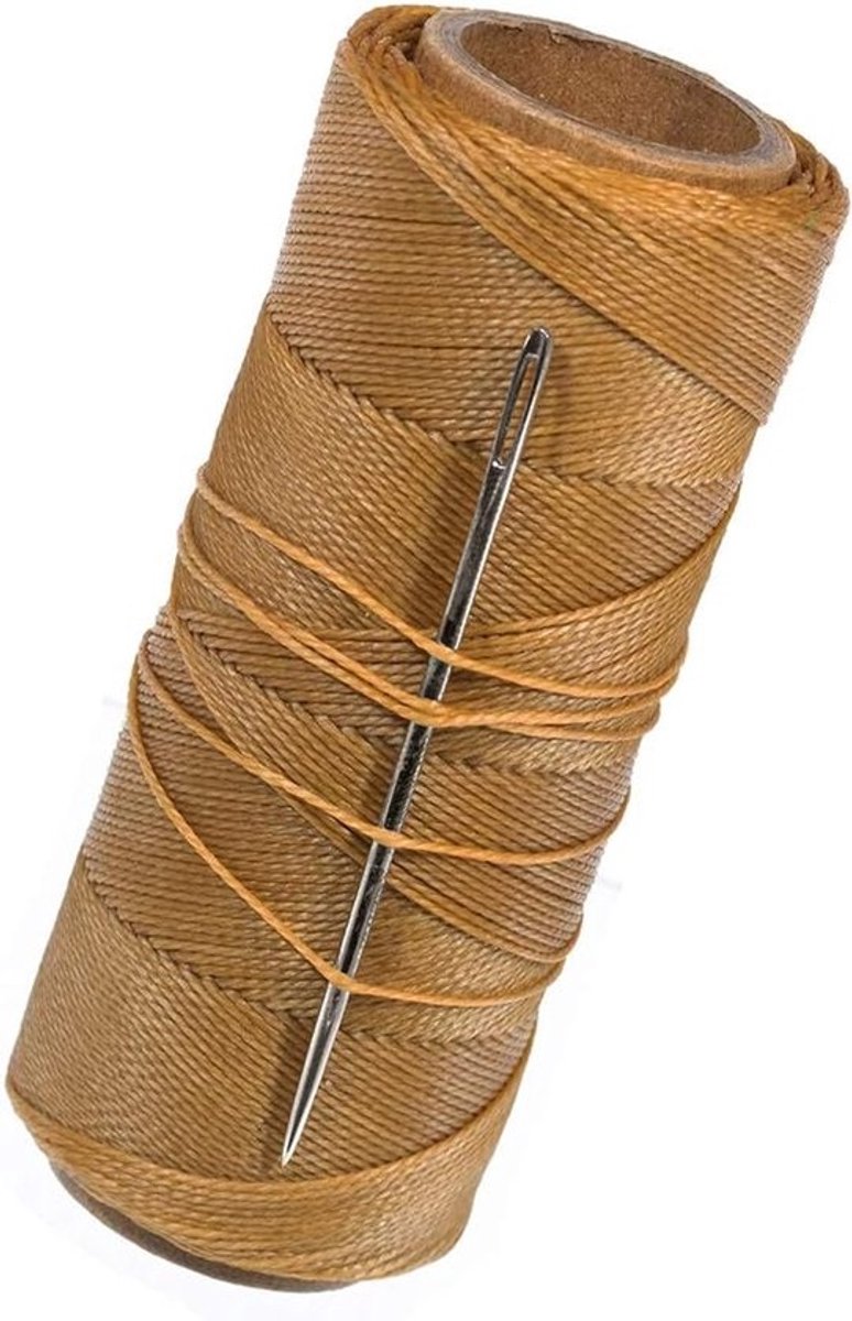 Gewaxt polyester touw - Zeiltouwnaald - Reparatie en knutselwerk - Multistrengs gedraaide vlecht - Lengte 270 voet - Bruin