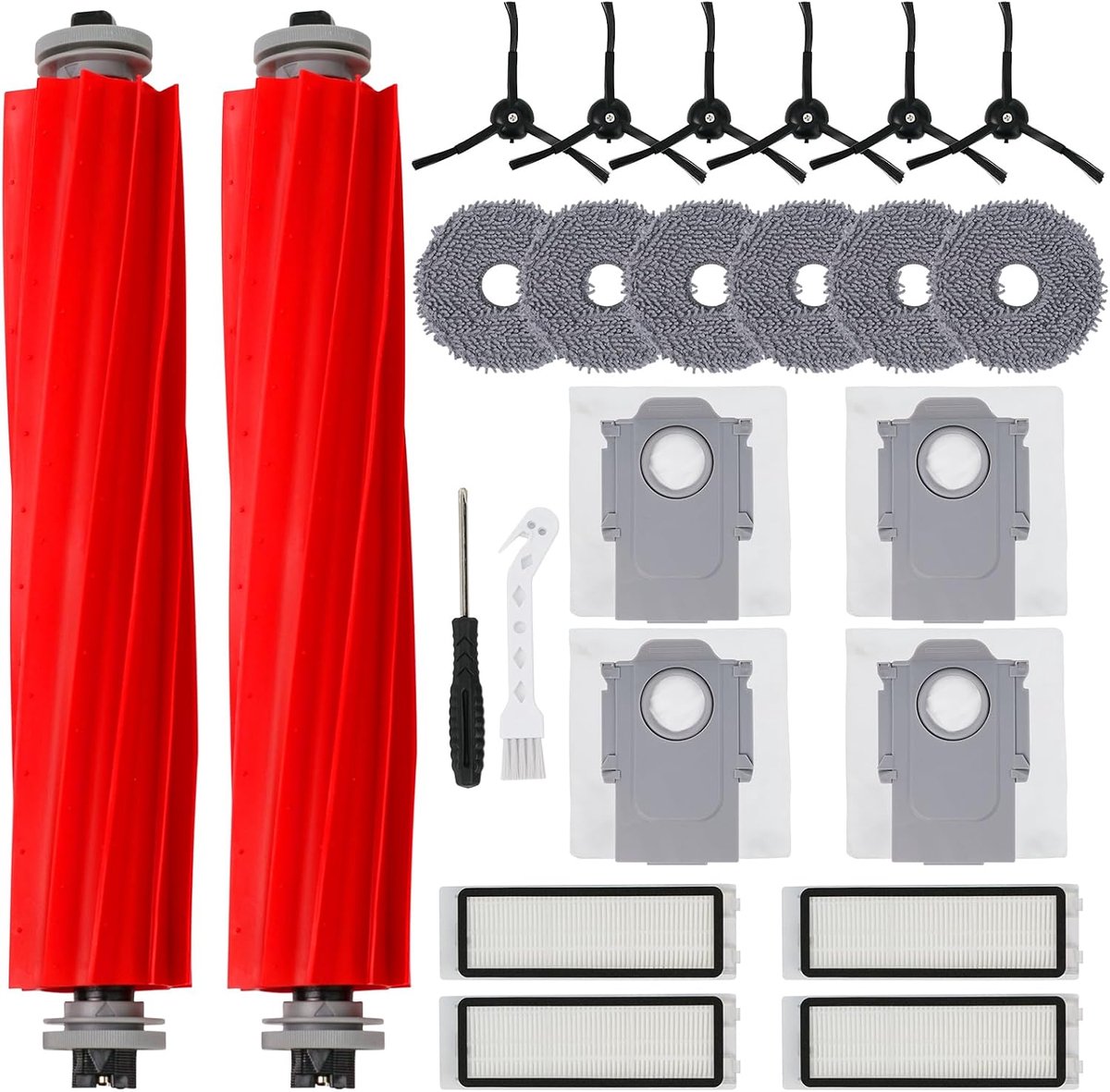24-delige accessoireset geschikt voor Roborock Q Revo robotstofzuiger: 2 hoofdborstels - 6 dweilpads - 4 stofzakken