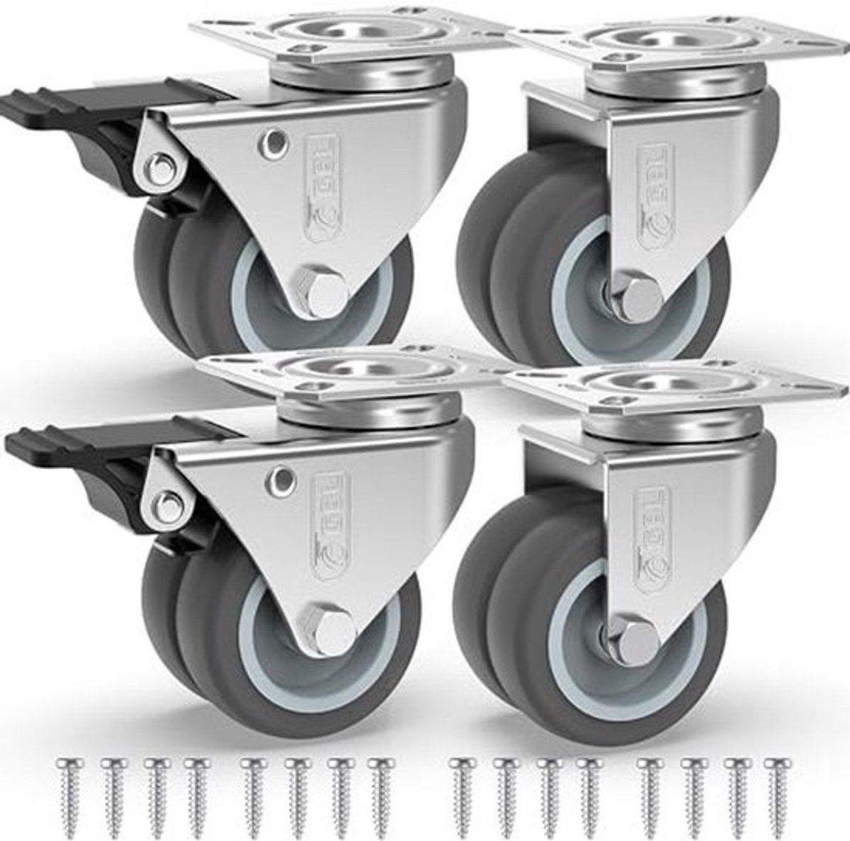 Zwenkwielen - 50 mm - voor meubels - 400 kg - 4 stuks - Rubberen trolleywielen - zonder vlootracks