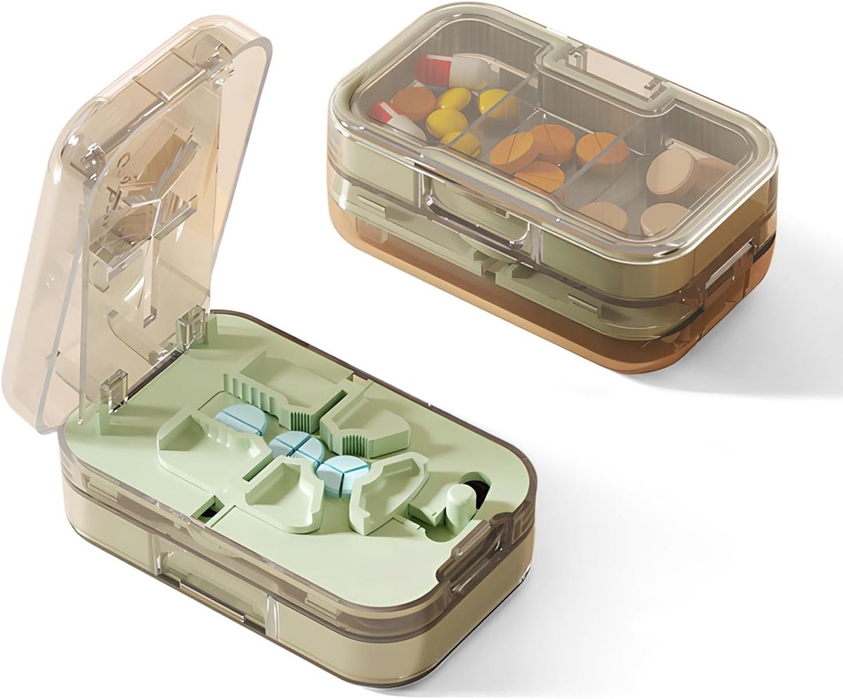 Verstelbare pillensnijder en pillendispenser, compact en multifunctioneel voor medicatiebeheer, ideaal voor reizen en thuisgebruik
