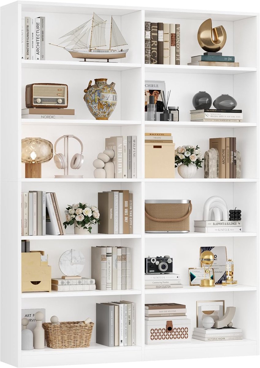 Boekenkast 120 x 30 x 188,7 cm met 12 vakken in moderne stijl - Industrohome