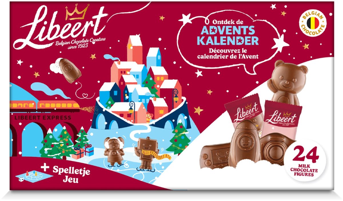 Libeert Adventskalender Melkchocolade 329g - 24 Stuks - Chocolade Cadeau Inclusief Spelletje