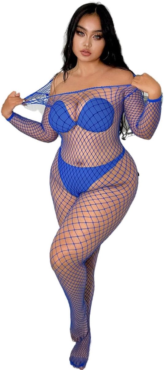 Walang Women's Sexy Mesh Thong Long Sleeve Open Crotch One-Piece Bodystocking - ShopVlot