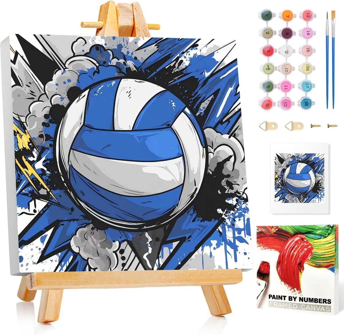 Volleybal, schilderen op nummer, voor kinderen vanaf 5, 6, 7, 8, 9, 10 jaar, cadeau voor meisjes en jongens, 20 x 20 - ShopVlot