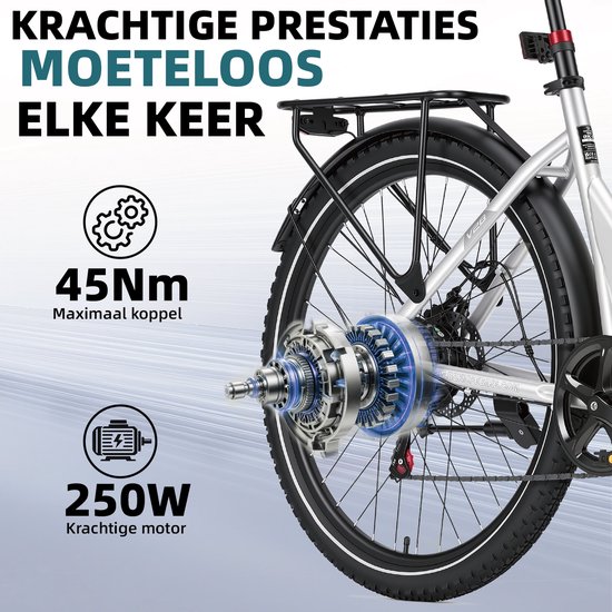 Bekup 28" Robuuste Elektrische Fiets – 36V 14.5Ah, 250W, 75km Shimano 7– Kristalzilver — afbeelding 4
