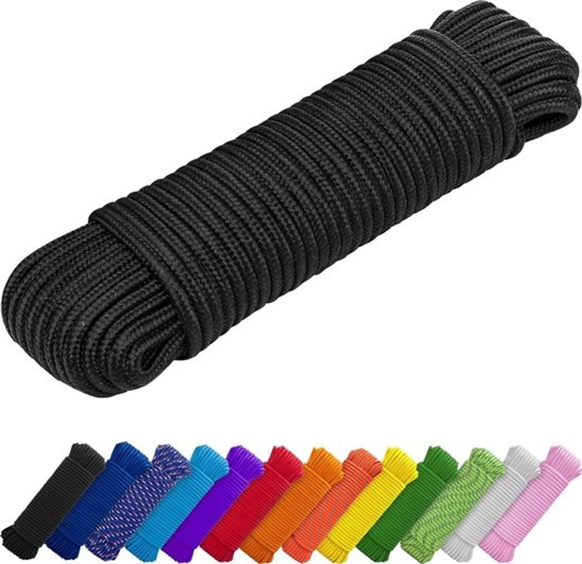 sterk touw - allesdoeleindenkoord - voor klussen en hobby - diamantgevlochten - 46 meter - 7 mm - zwart
