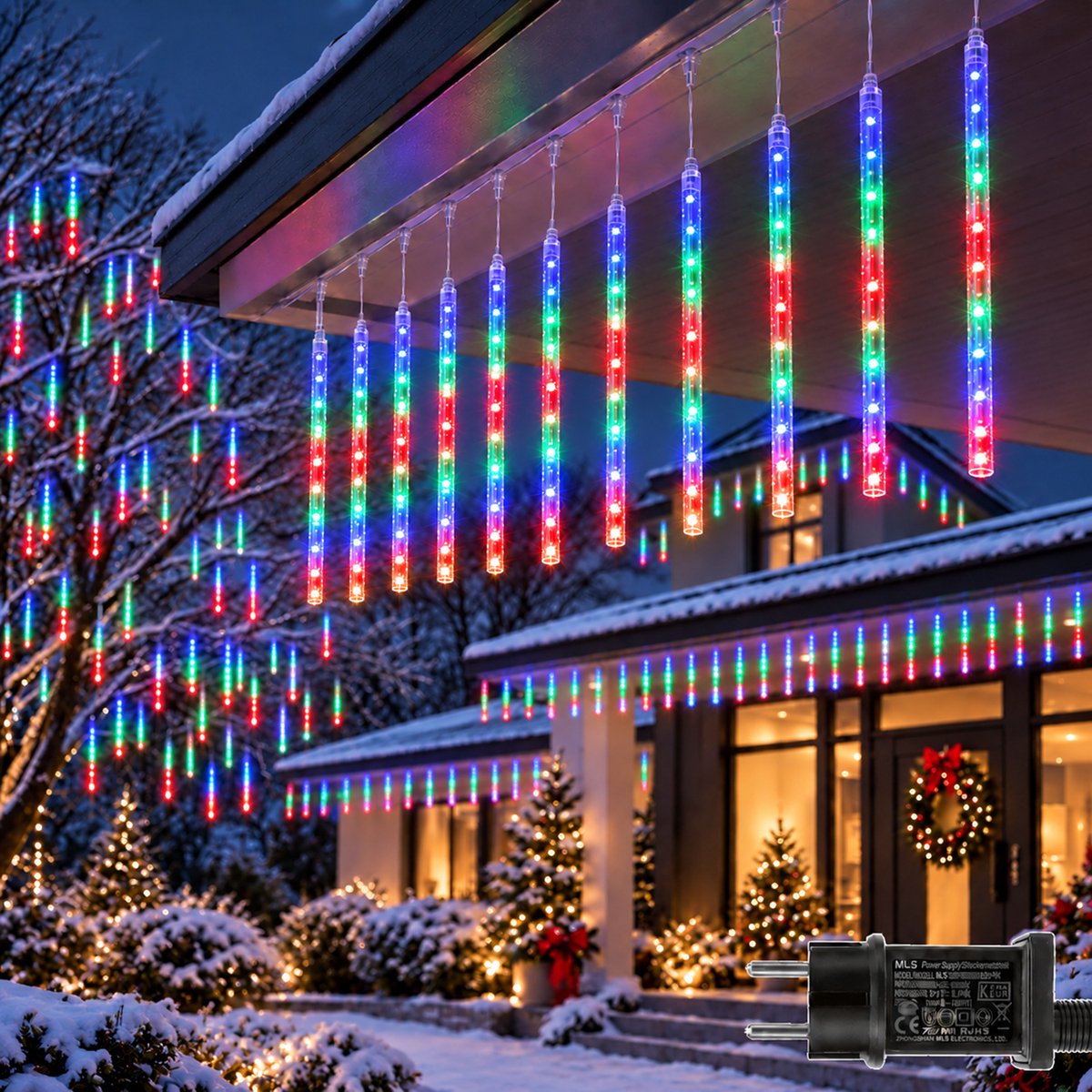 Lapamax Meteorenregen Kerstverlichting - LED Lichtgordijn met 8 Vallende Lichtbuizen - 192 LEDs, Buizen van 30 cm, Verlichte Lengte 2,4 m - Koppelbaar IP44 voor Binnen en Buiten - Meerkleurig