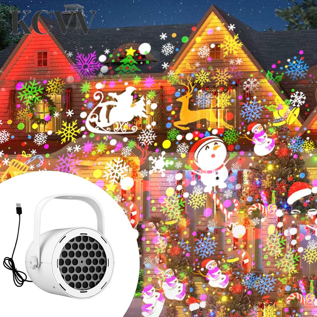 kerst projector buiten-kerst projector-kerst projector binnen-16-standen USB-kerstprojector - 360° draaibare kerstsneeuwvlokprojector - Kerstmanprojector - Feestelijke projector voor de woonkamer - wit- 10,5 x 9,3 cm