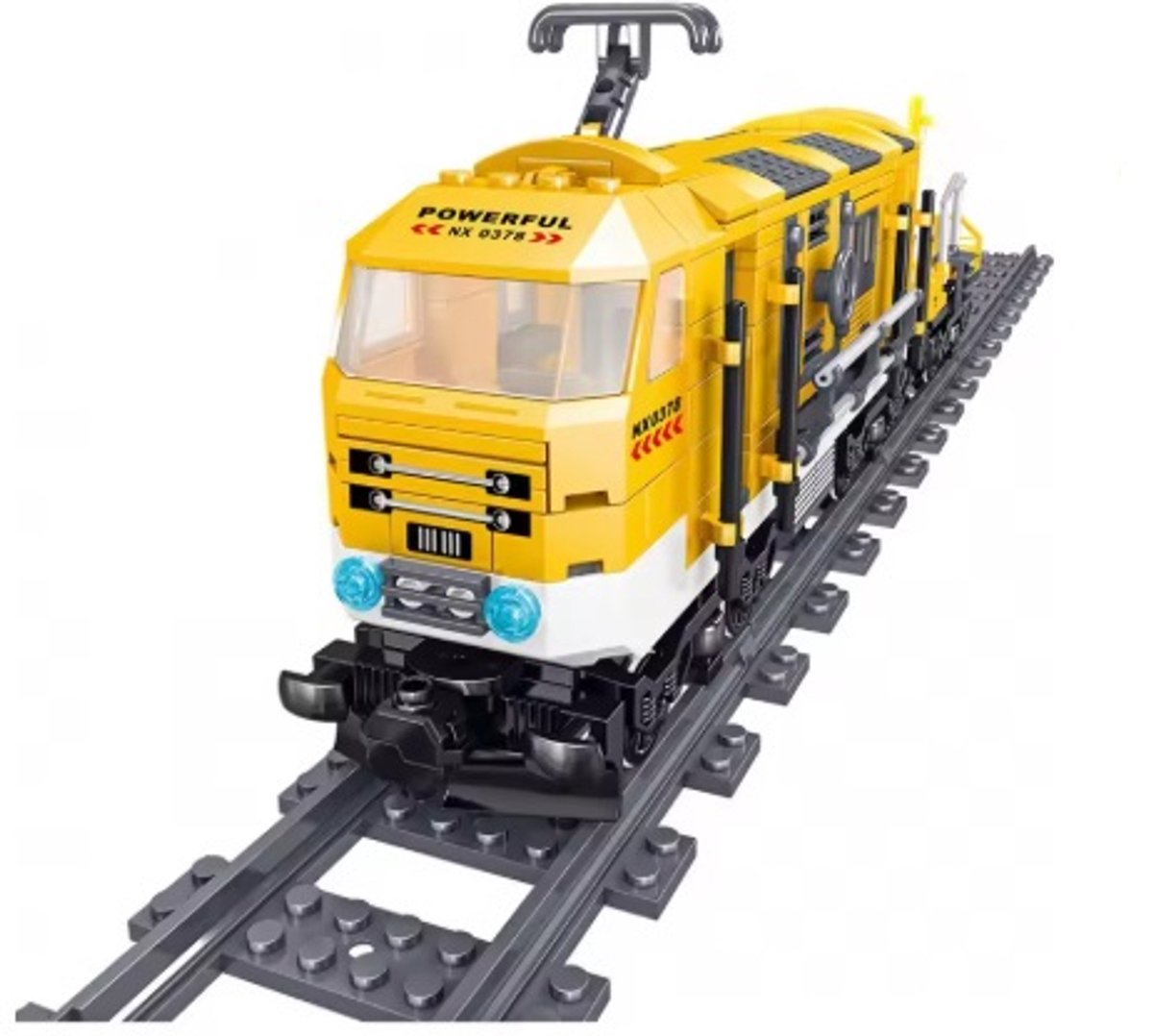 bricksNblocks® bouwblokjes werktrein met wagon en spoorbaan - compatible met Lego trein - standaard bouwblokjes - inclusief treinbaan