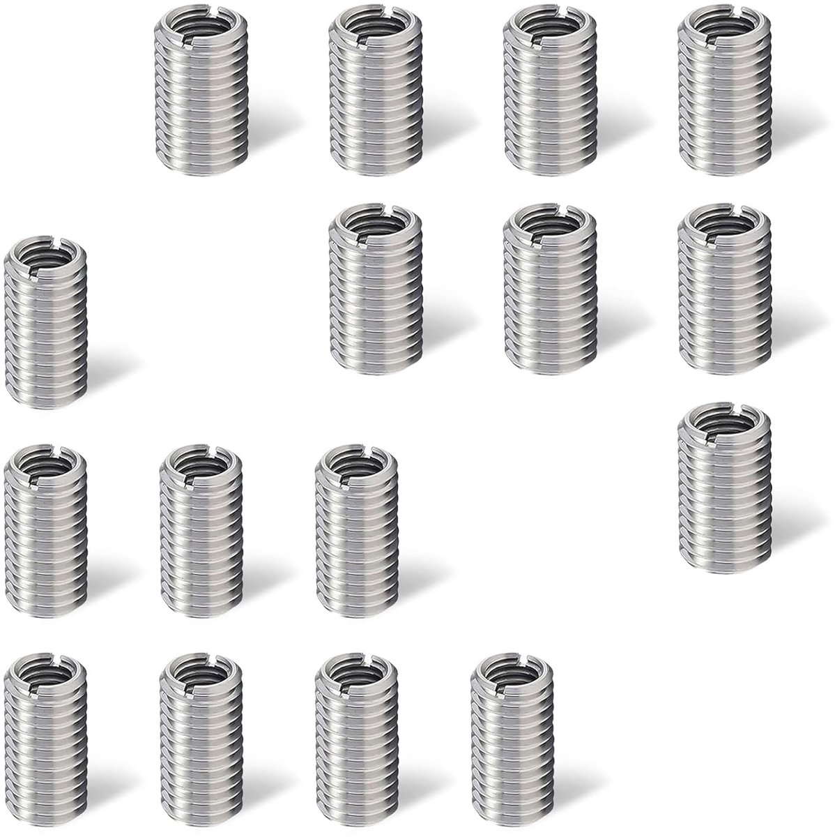 16pcs Stainless Steel Thread Inserts, M8 to M10 and M6 to M8 Self-Tapping Thread Sleeves, Silver 15mm Thread Nuts - ShopVlot