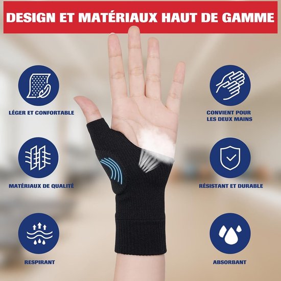 Artritis Compressie Handschoenen voor Ondersteuning van Hand, Pols en Duim - Ademend en Pijnverlichtend (Zwart, L) — afbeelding 5