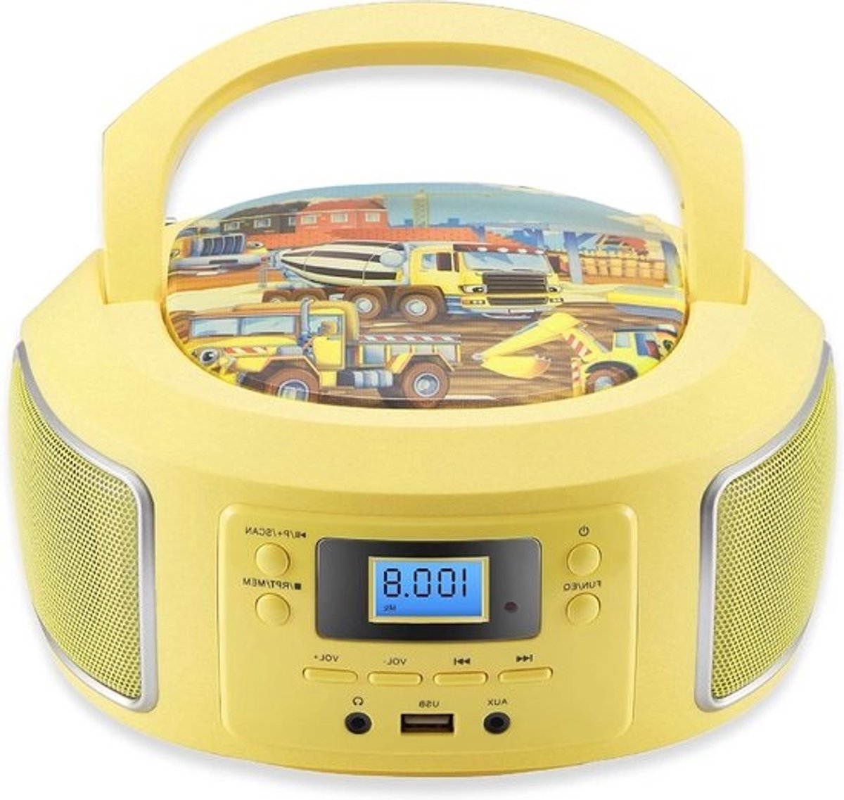 Draagbaar - Stereo-boombox - Voor muziek luisteren - CD, USB en AUX - 21 x 20 x 10.5 cm - Geel