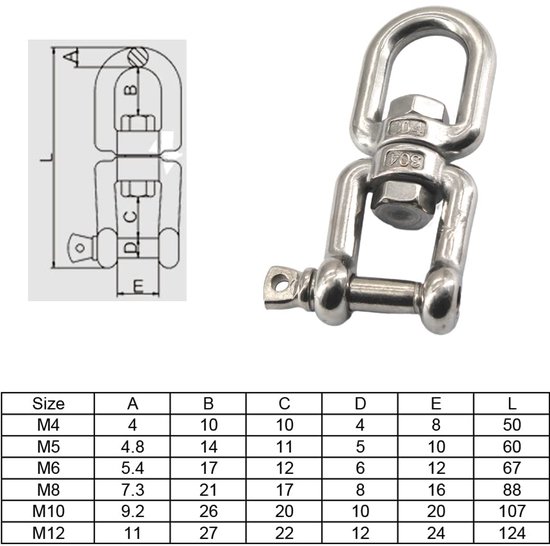 Dailygoods- Oogkaak Draaibare Ring 4 Stuks - M6 - 304 Roestvrij Staal - 360° Draaibaar - Max Belasting 300KG - Corrosiewerend en Duurzaam - Ooghaak van Dailygoods — afbeelding 4