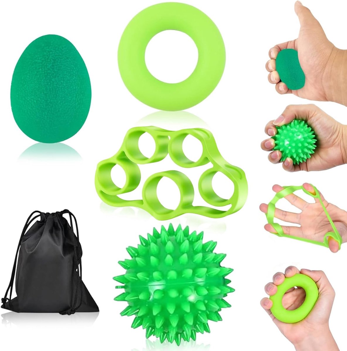 Handtrainers set 5 stuks - Groen - Multifunctioneel - Voor handtherapie en krachttraining - ShopVlot