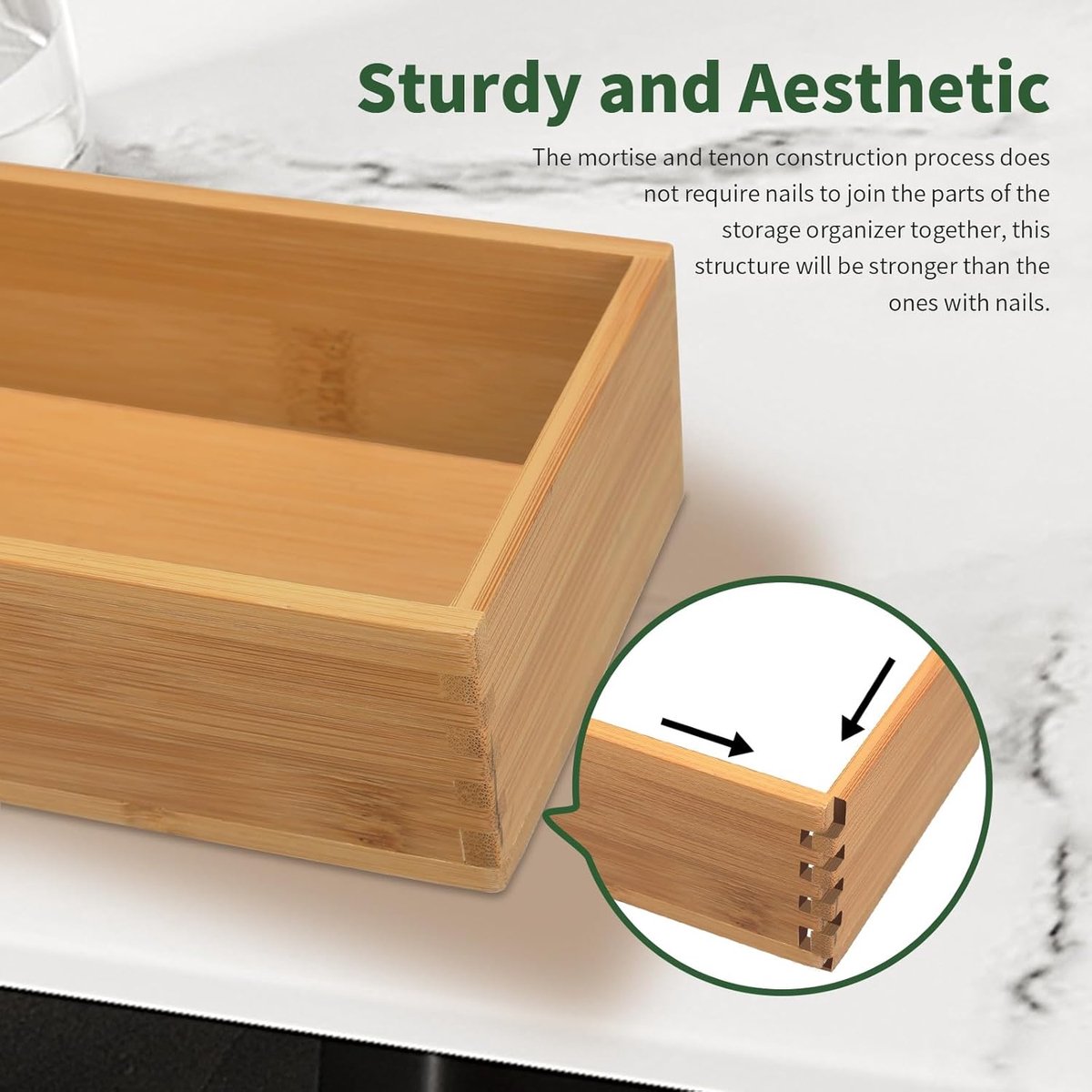 SnelShoppen - Bamboe Lade-Organizer 30x10x5 cm - Multifunctionele Opbergdoos voor Bestek, Make-up, Keuken, Badkamer en Kantoor - Duurzaam en Vochtbest