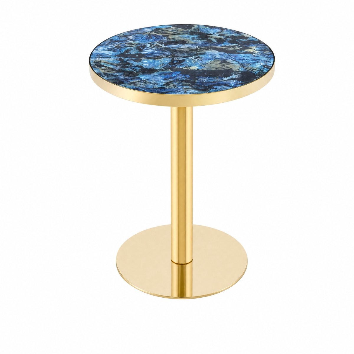 REDOM Bijzettafel - Rond tafelblad met marmerlook - Krasbestendig en gemakkelijk te reinigen - Metalen tafelvoet - Moderne stijl - MDF - Blauw - 60 x 60 x 74 cm