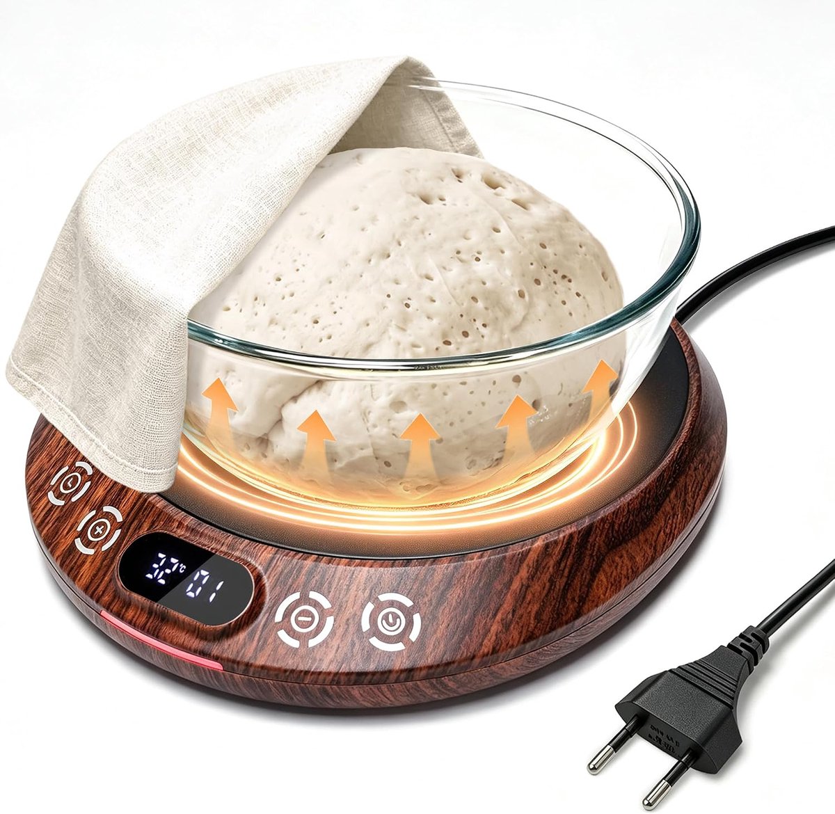 Starterverwarmer met precieze 1°C thermostaat (18-43°C), 24-uurs timer, auto aan/uit en geheugen - ideale verwarmer voor brooddeeg en fermentatie