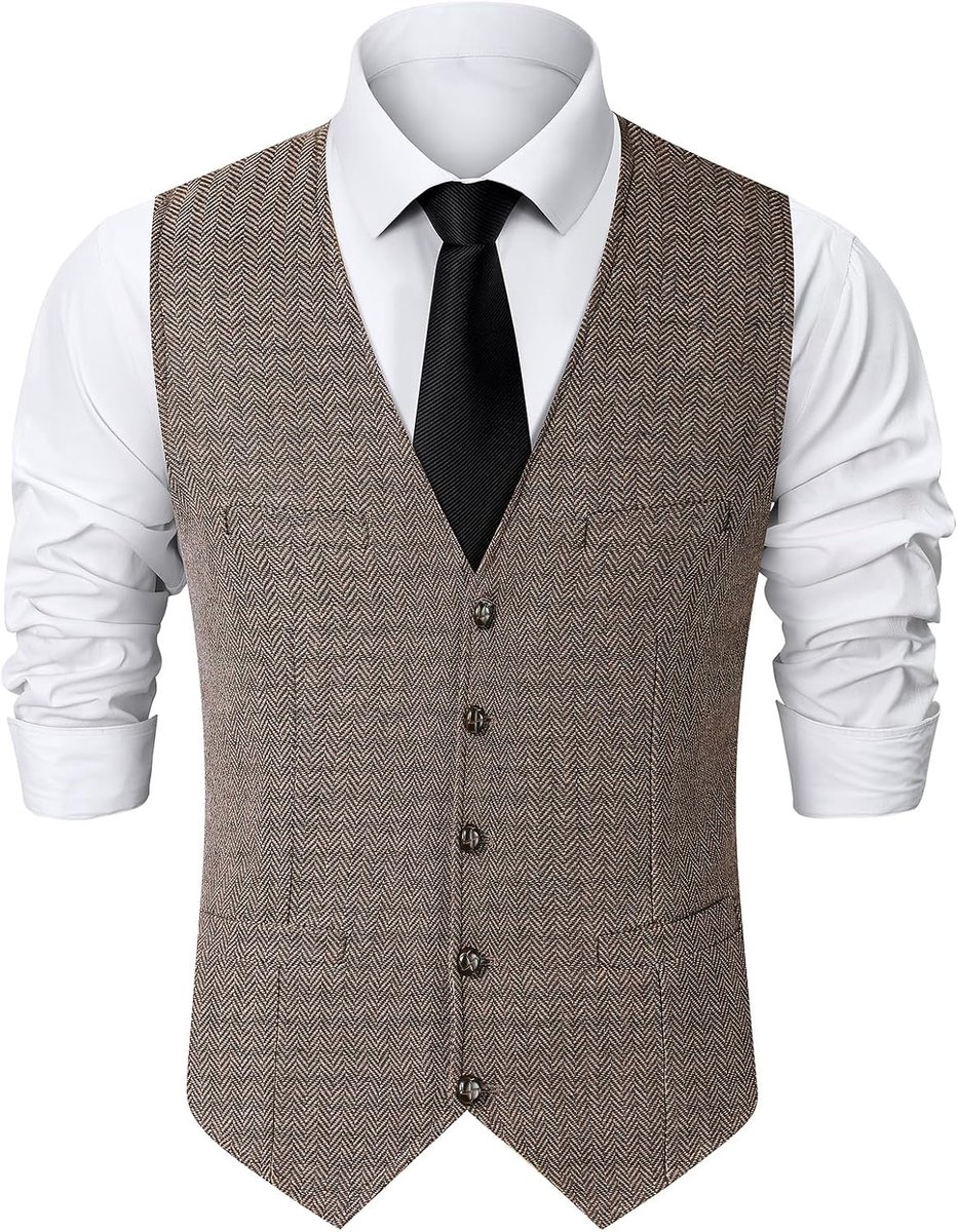 Mintgreen Herringbone Tweed vesten voor heren, V-hals slim fit pak vest