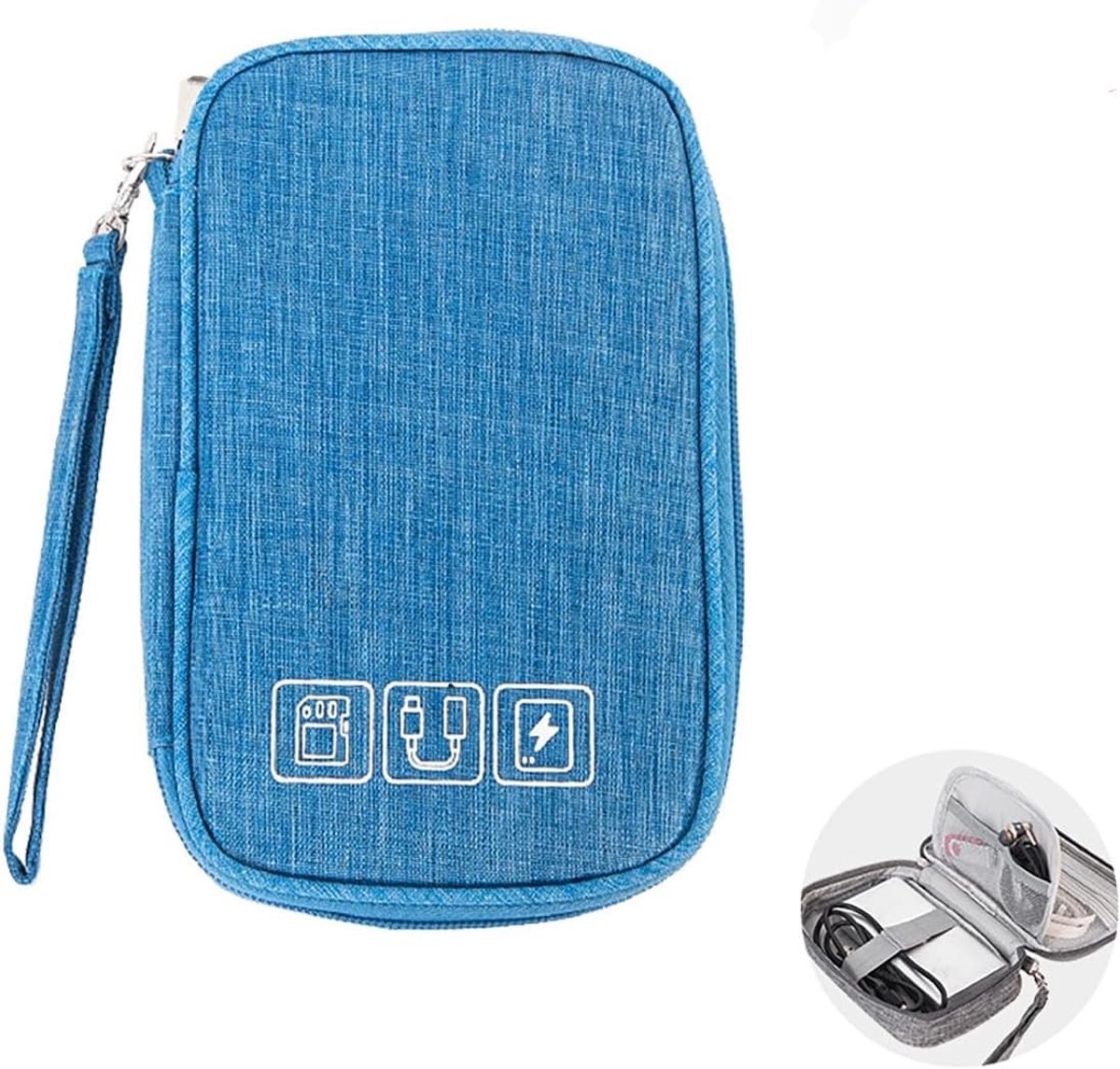 Compacte Kabel Organizer, Multifunctionele Tas voor Elektronische Accessoires, Reisopbergzak voor Kabels en Hard Drives, Ideaal voor Reizen en Thuisgebruik, Blauw, 19 x 12 x 3.5cm