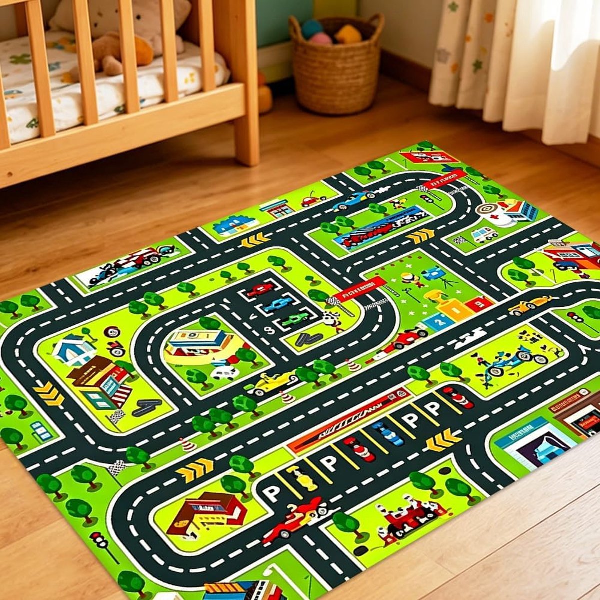 Kinderspeelmat met stadsstraten om met auto's te spelen, 80x120 cm wasbare speelmat, ideale speelmat voor kinderen om met auto's en speelgoed te spelen - 2
