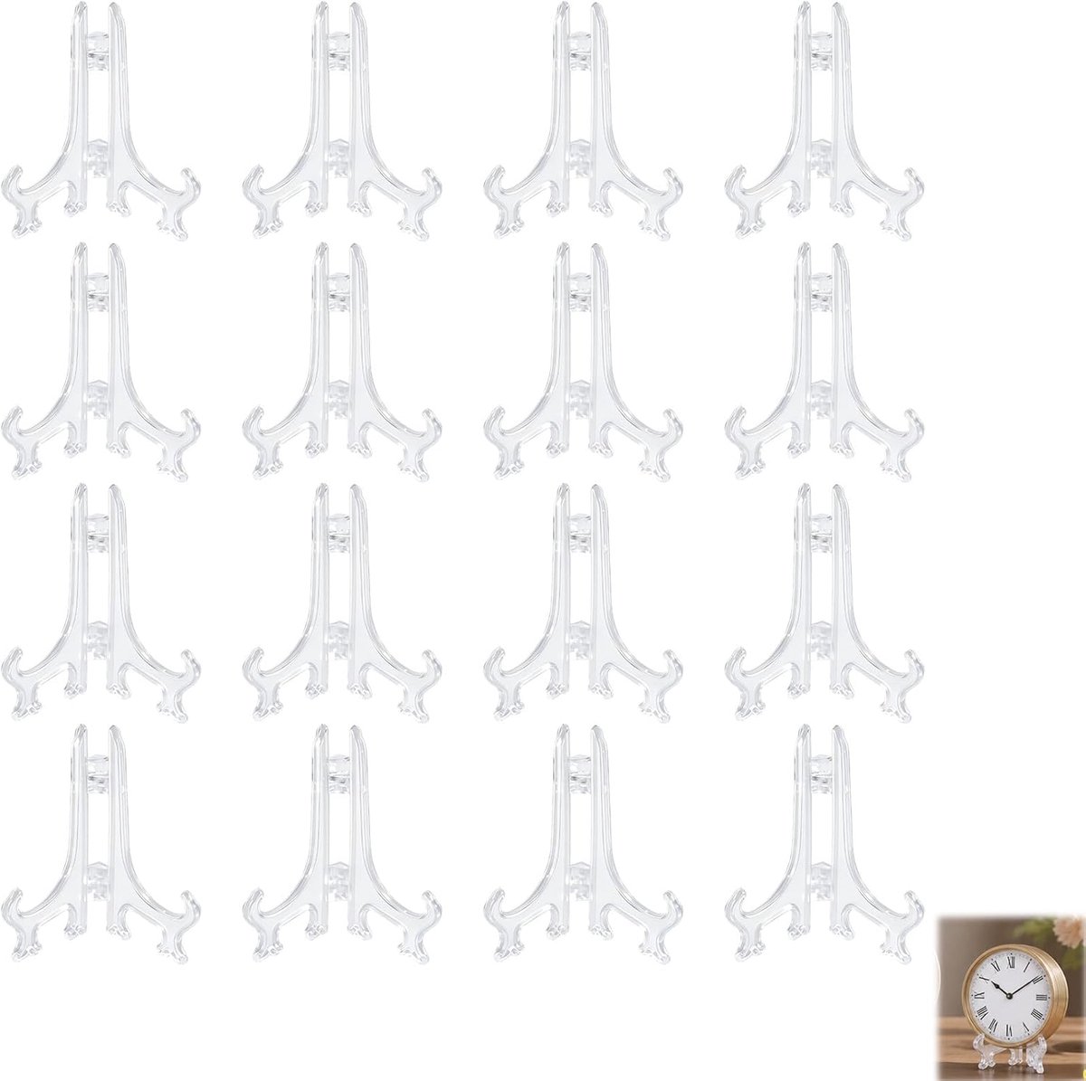 16 stuks transparante acryl houders 7,6 cm, inklapbare ezel voor foto's, lijsten, kaarten, tentoonstellingsstandaard