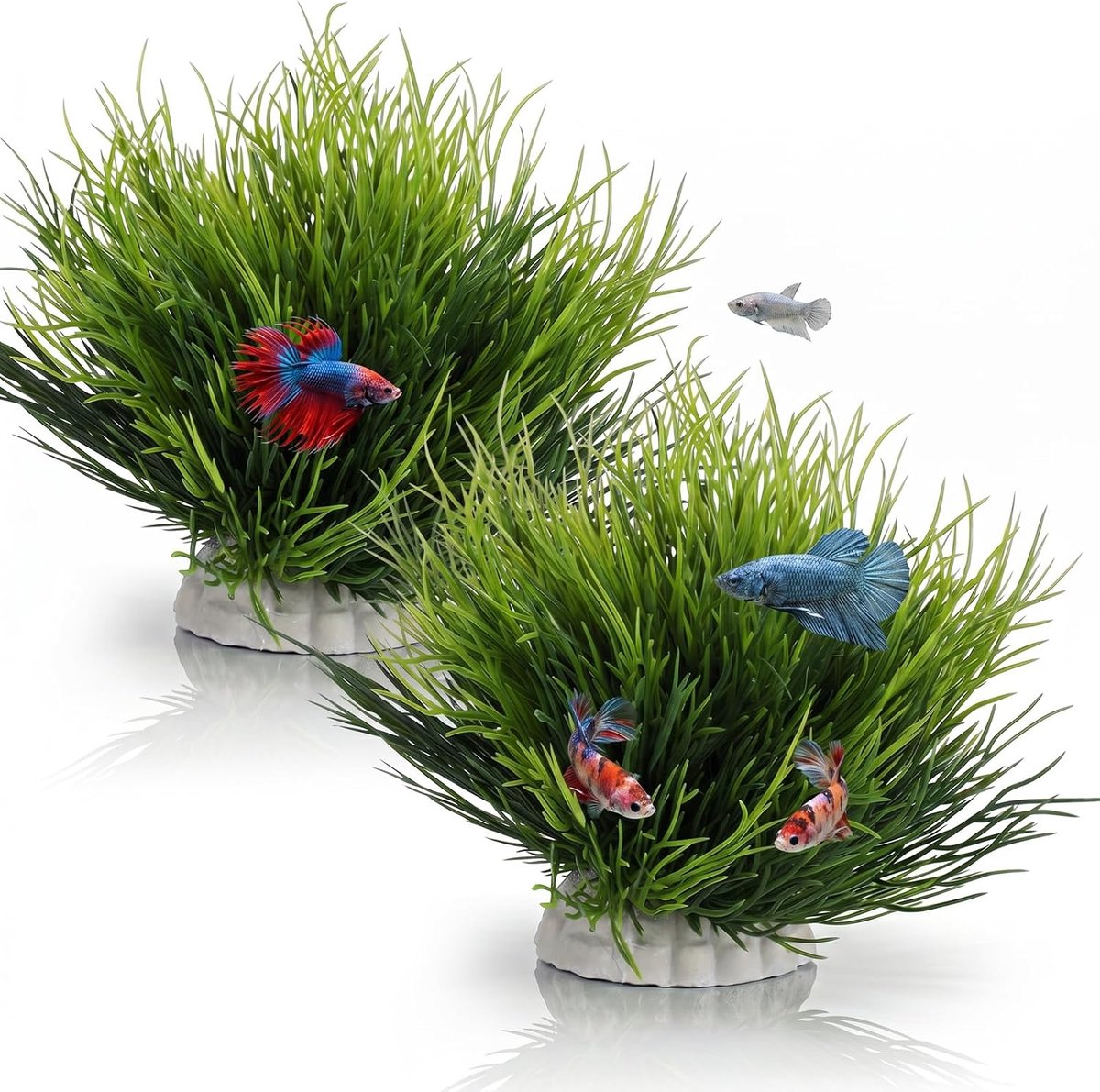 2 stuks kunstaquariumplanten, realistische decoratieve planten van kunststof voor aquaria, kunstplanten in natuurlijke stijl, aquariumdecoratie, voor Betta Tanks Aquascaping (groen)