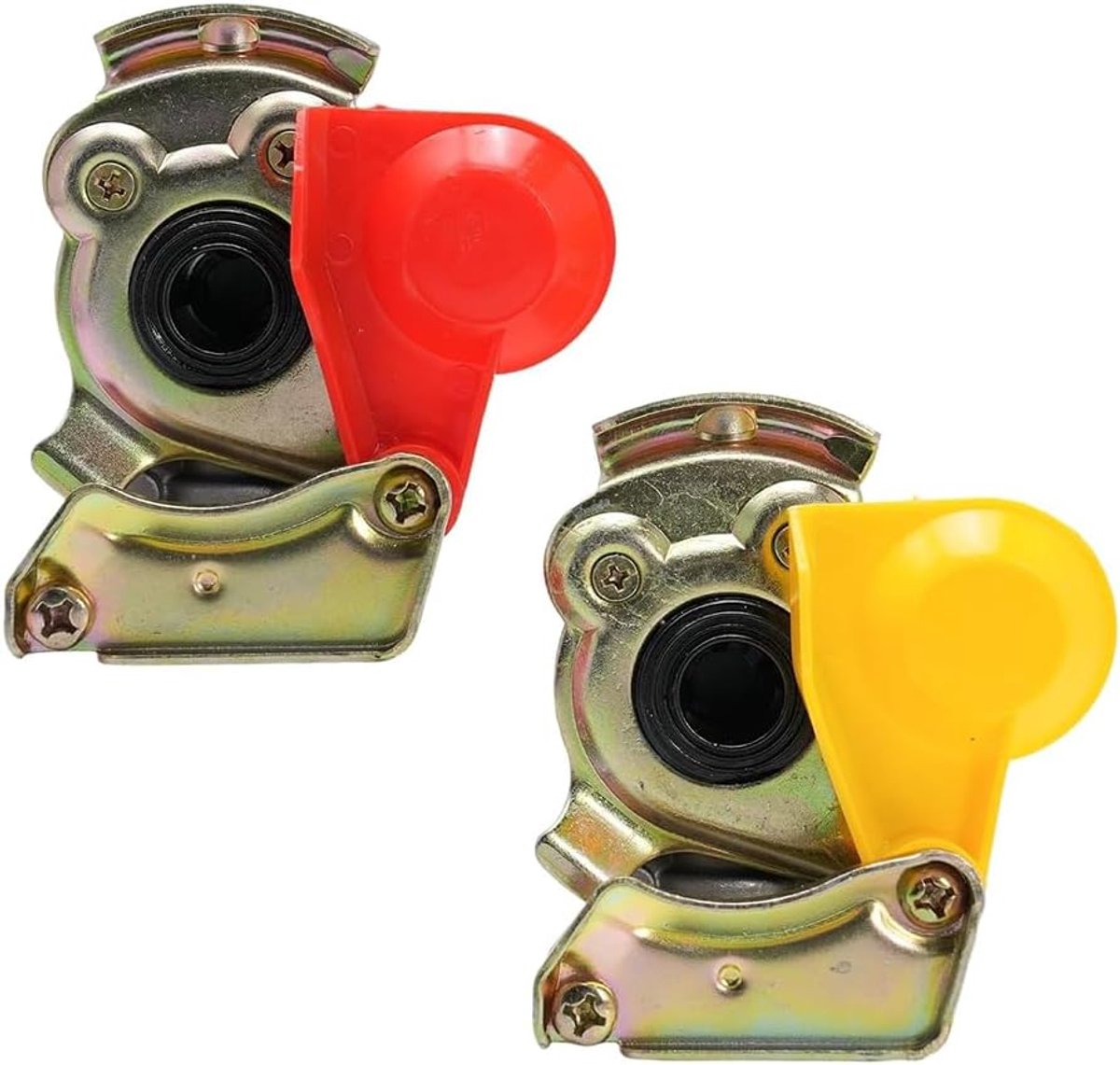 M16 met ventiel, rood/geel, set aluminiumlegering, persluchtkop met persluchtkoppeling, voor trekker, tractor, vrachtwagen, trekker, aanhanger en aanhanger, landbouwvoertuigen