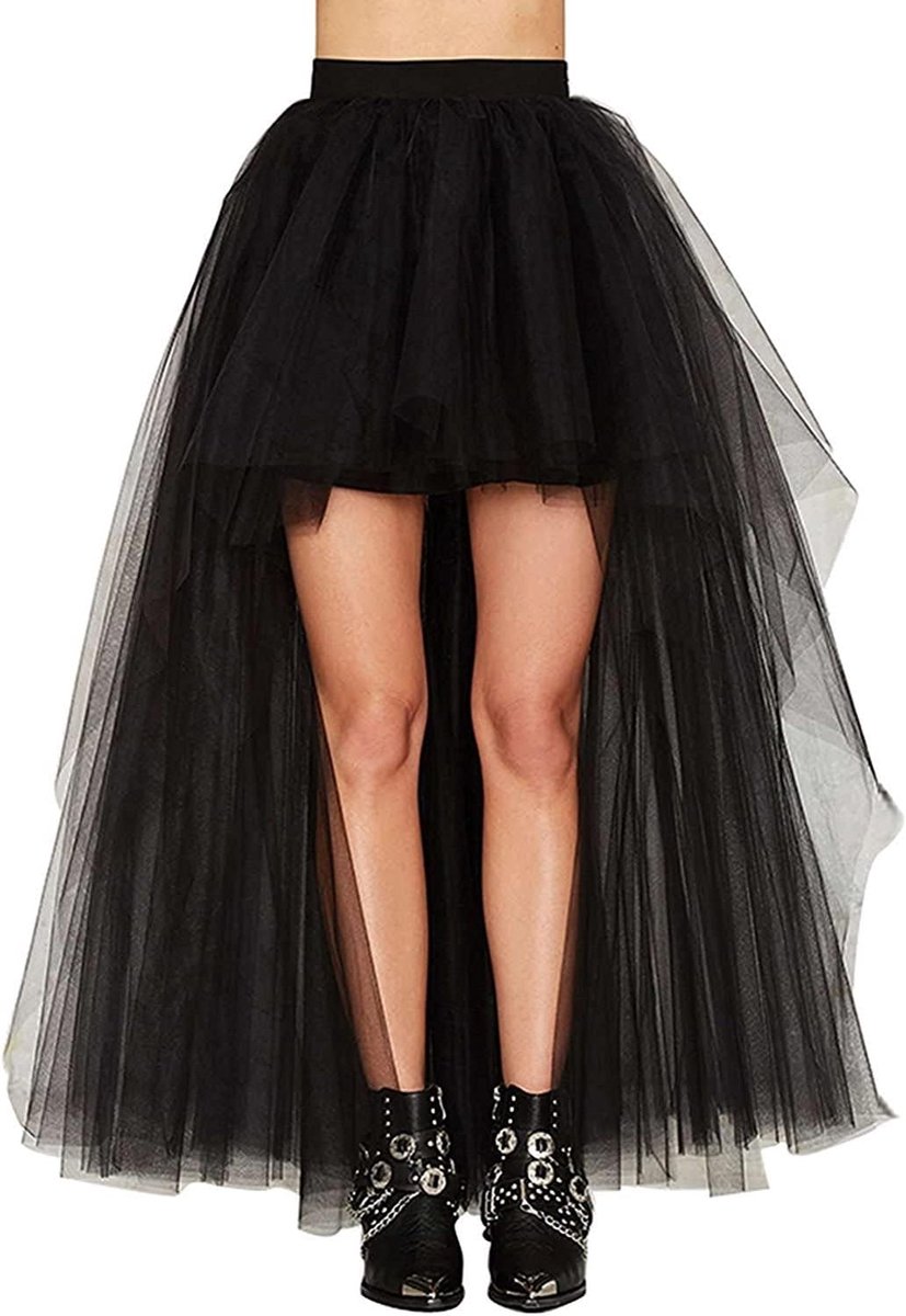 CAMDOM Women's Tulle Skirt Steampunk High Low Irregular Tutu Bustle Dess Asymmetrical Layered Mesh Tulle High Waist - ShopVlot