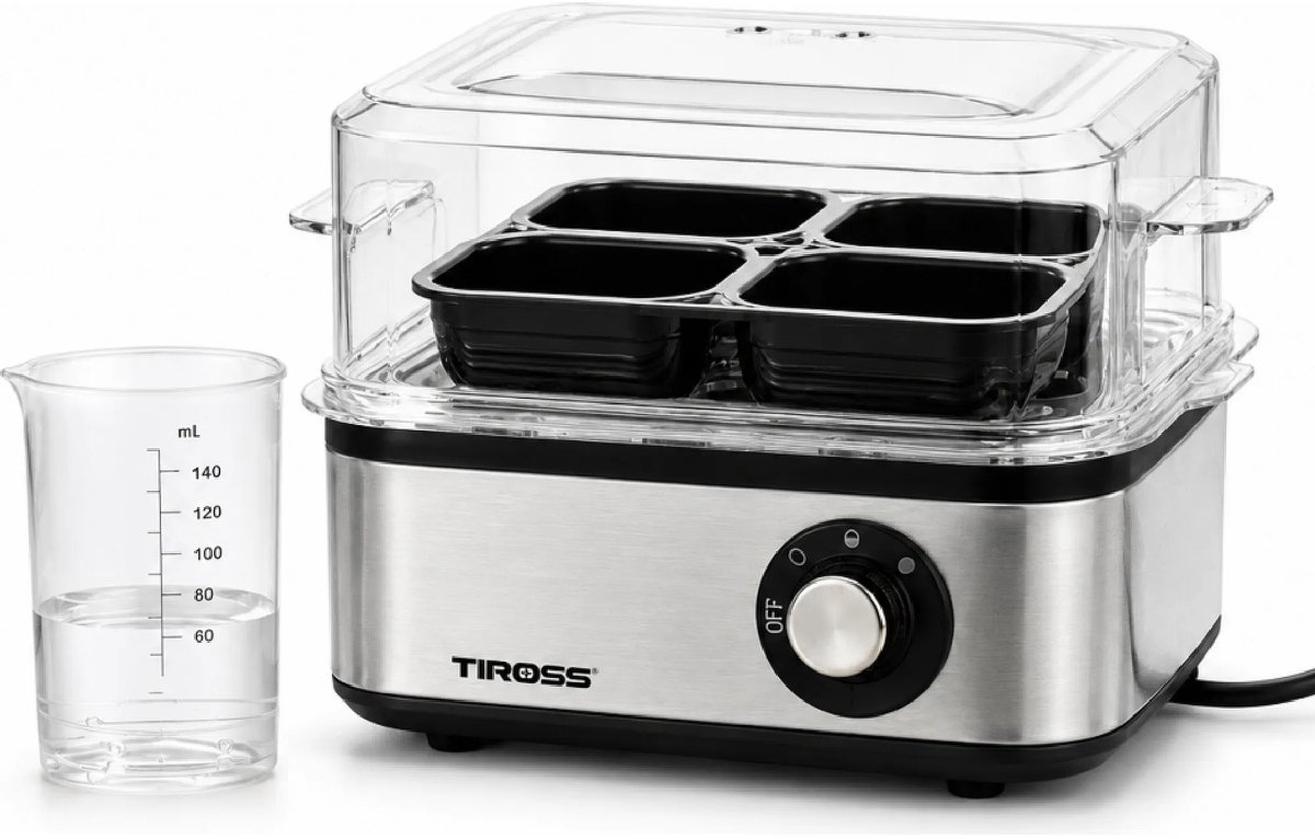 TIROSS Eierkoker 500 W voor 8 eieren met 3 kookstanden en maatbeker