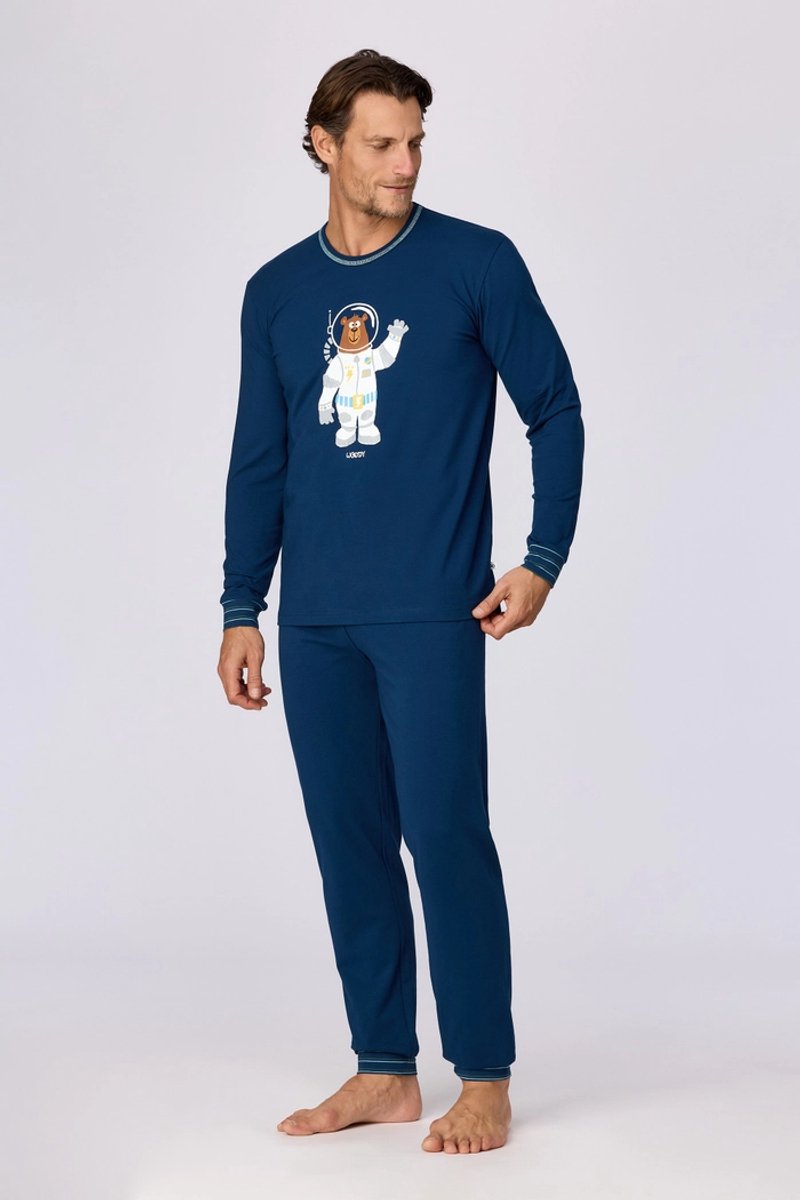 Woody pyjama jongens/heren - donkerblauw - ruimteprint - 262-10-PLE-Z/881 - maat L