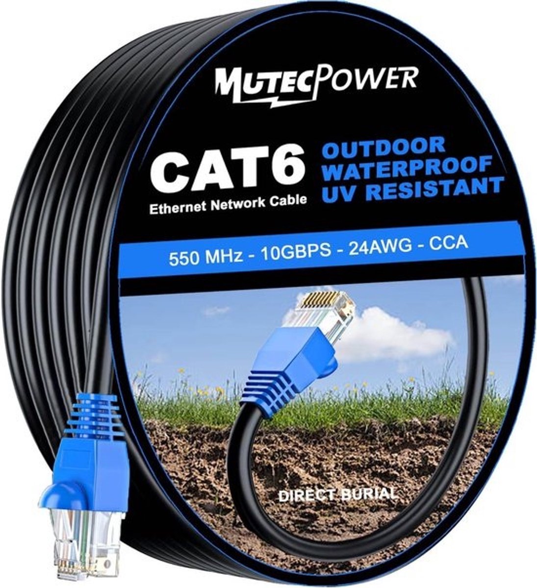 20m CAT6 Ethernet-netwerkkabel voor buiten - waterdicht en UV-bestendig - 250 MHz - UTP