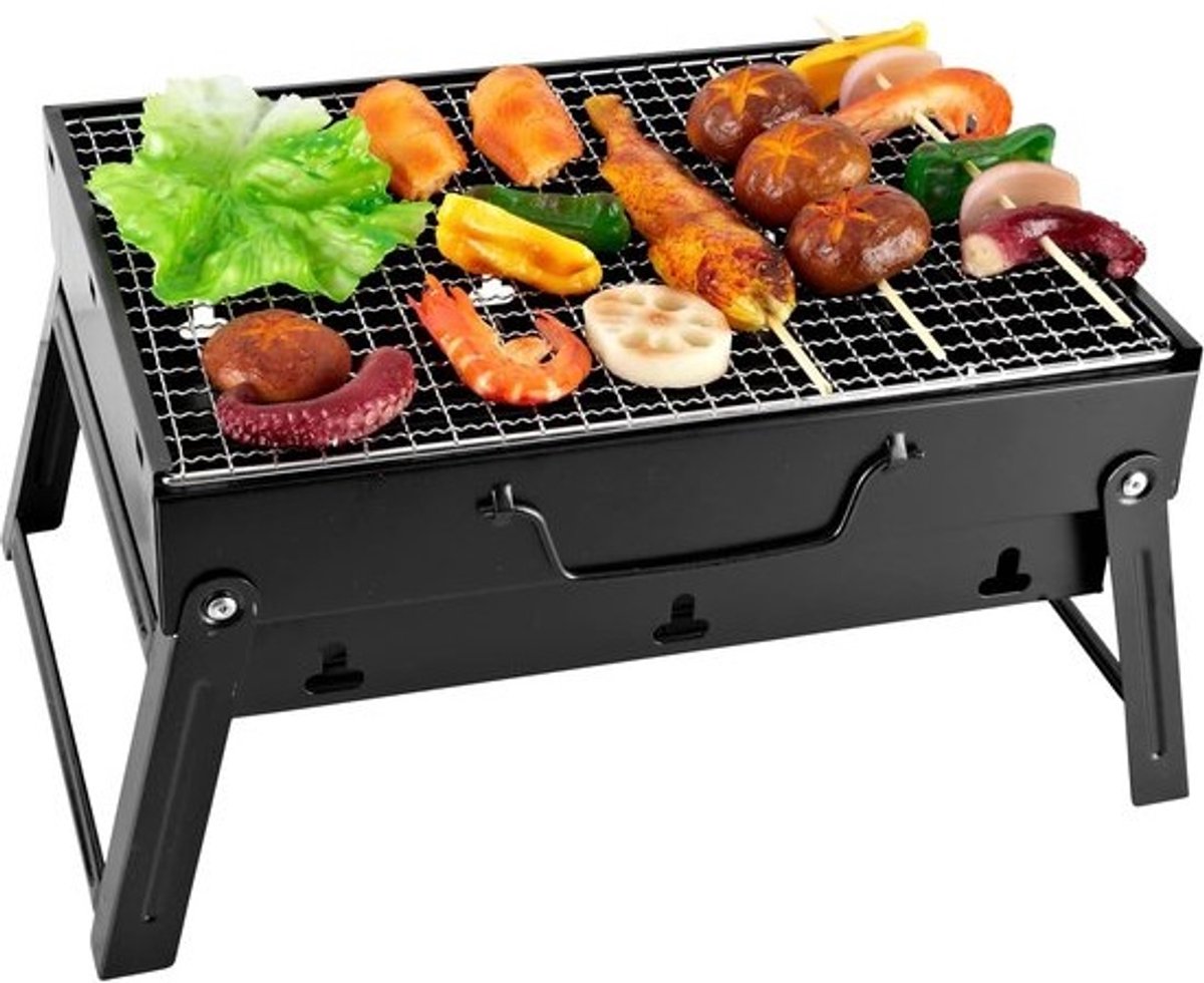 Opvouwbare mini-houtskoolgrill - Voor tuin, balkon en camping - Lichte BBQ-grill - Voor 2-3 personen